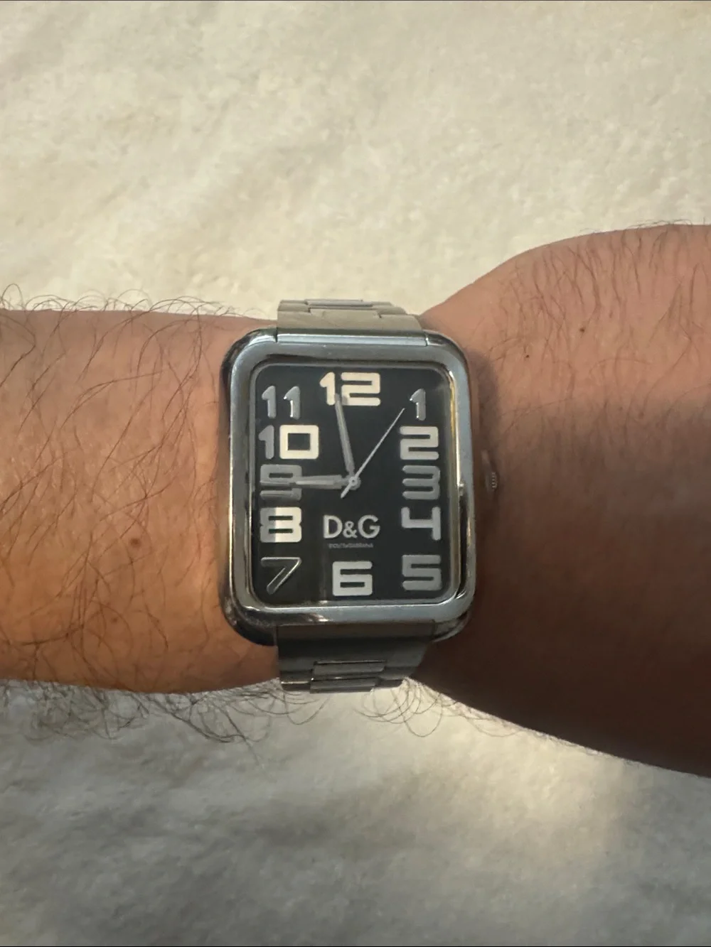 D&G Men’s Stainless Steel Watch with Black Dial and Bold White Numerals